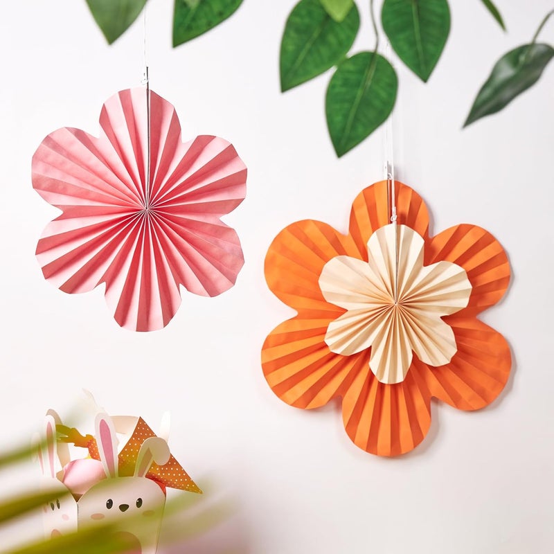paper jazz Spring Paper Flowers Decoration Summer Orange Birthday Party Decoration Orange Pink Groovy Paper Fans Classroom for Wall Hanging Decor for Office Baby Shower Bulletin Board. - Image 2